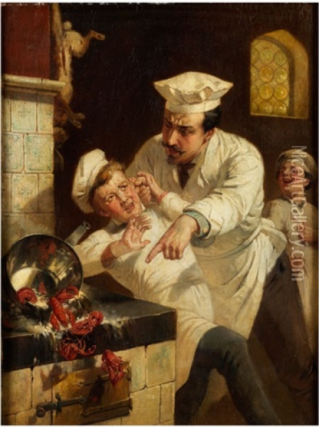 Der Bestrafte Kuchenlehrling Oil Painting - Jean Lulves