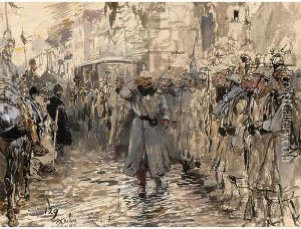A Pair Of World War I Scenes With Soldiers Oil Painting - Theodor Rocholl