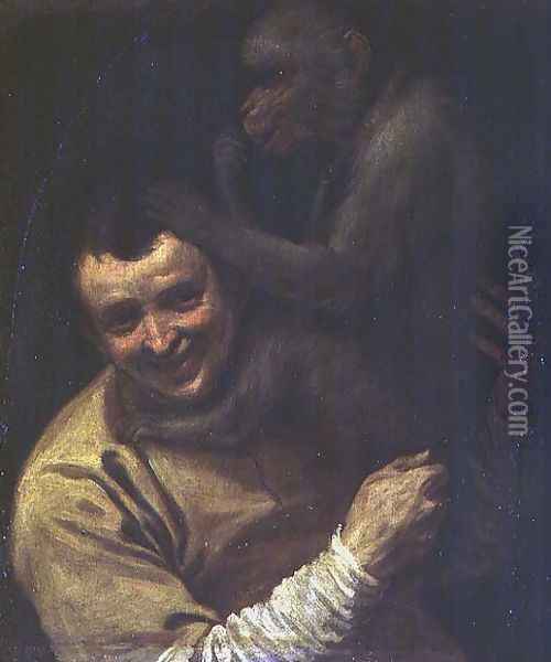 Man with Monkey, 1590-91 Oil Painting - Annibale Carracci