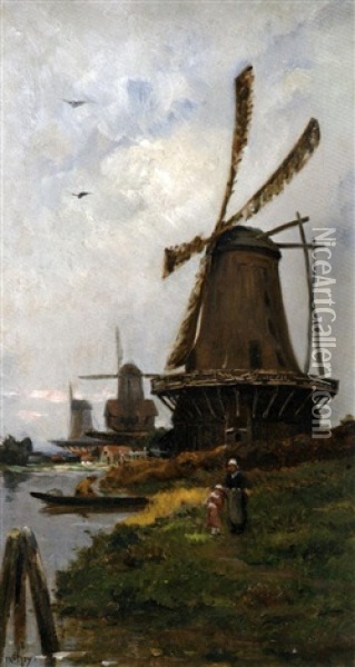 Moulins En Hollande Oil Painting - Hippolyte Camille Delpy