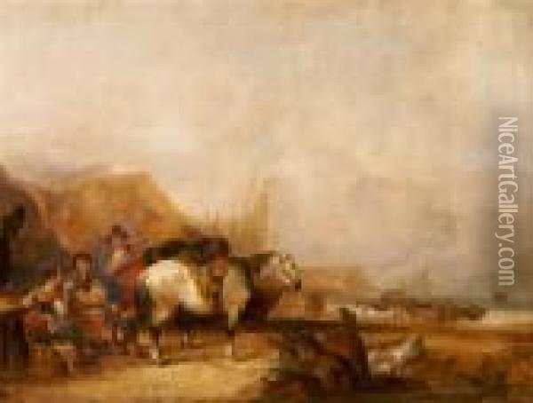Figures Near Port Oil Painting - Snr William Shayer