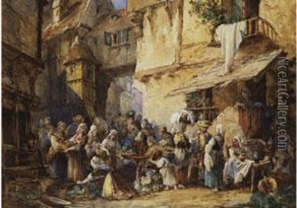 Markttag In Einem Stadtchen Der Normandie Oil Painting - Auguste-Aristide-Fernand Constantin