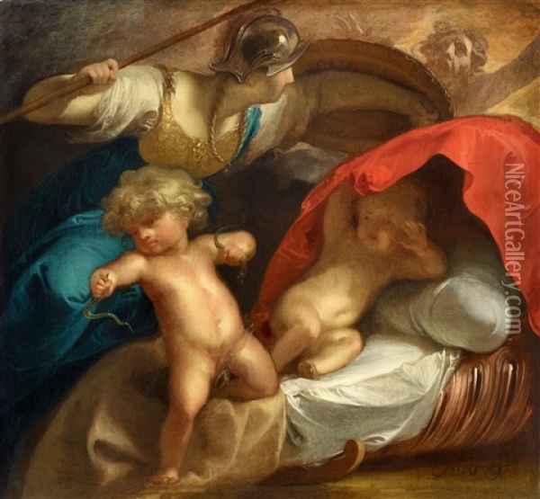 Athena Sheltering The Infant Hercules Oil Painting - Jacob de Wit