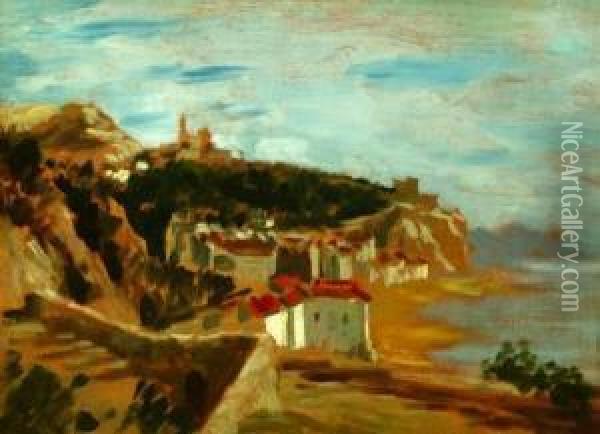 Hilltown At Seaside Oil Painting - Louis Georges Brillouin