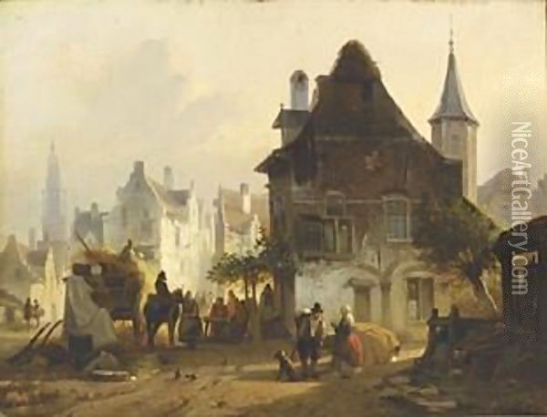 A Busy Day In Antwerp Oil Painting - Jan Michael Ruyten