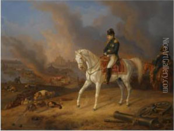 Napoleon Before The Burning City Of Smolensk Oil Painting - Adam Albrecht
