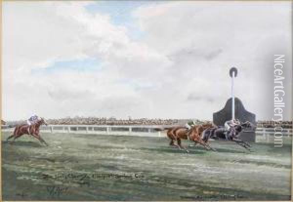 The Finish For The Liverpool Sporting Cup 1909 Oil Painting - John Beer