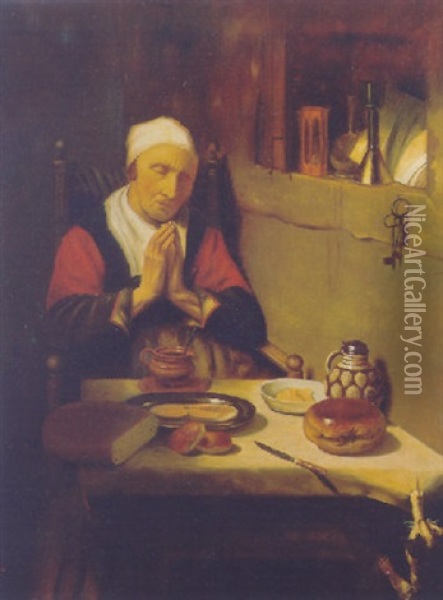 Grace Before Meat Oil Painting - Petrus Johannes M. (Piet) Cottaar