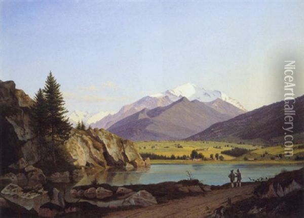 Alpenlandschaft - Am Schliersee Oil Painting - Johann Daniel Scheel