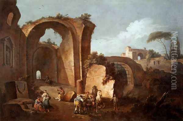 Landscape with Ruins and Archway Oil Painting - Giuseppe Zais
