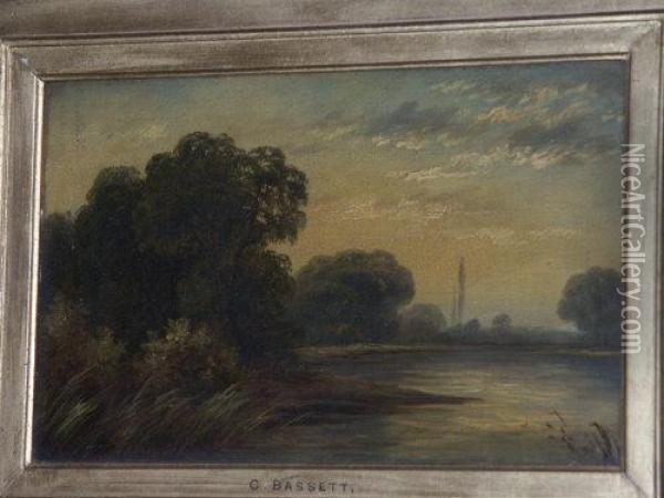 An Extensive Summer River Landscape Oil Painting - George Bassett