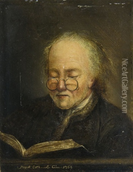 Mann Mit Zwicker, In Einem Buch Lesend Oil Painting - Benjamin Calau