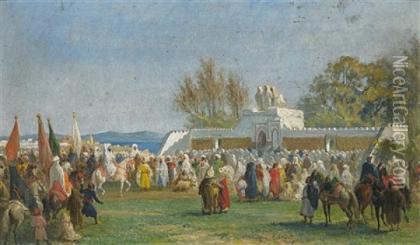 Die Ankunft Des Paschas Beim Traditionellen Opferfest Bei Tanger Oil Painting - Victor Eeckhout
