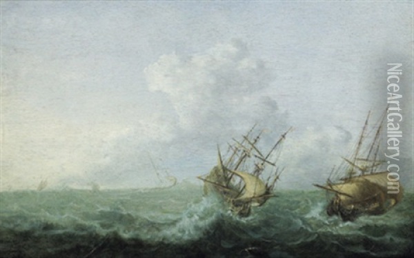 Schiffe Auf Bewegter See Oil Painting - Jan Porcellis
