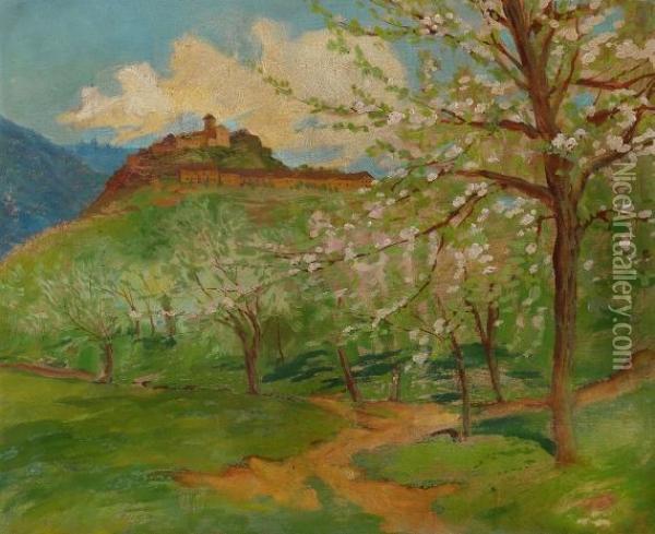 Landschaft Mit Bluhenden Obstbaumen Oil Painting - Theo Von Brockhusen