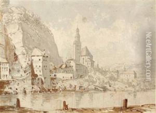 Blick Auf Die Mullner Kirche In Salzburg Oil Painting - Georg Pezolt