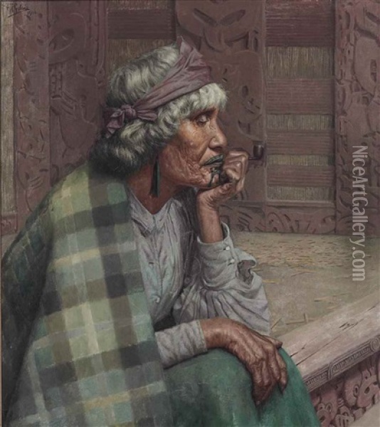 Reverie, Ena Te Papatahi, A Ngapuhi Chieftainess (ina Te Papatahi, Nga Puhi) Oil Painting - Charles Frederick Goldie