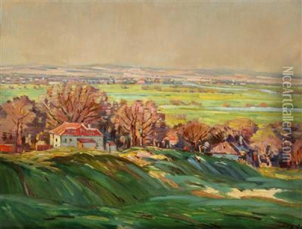 A Landscape With Houses Oil Painting - Stanislav Lolek