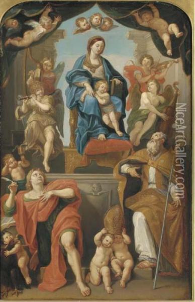 The Madonna And Child With Saint John The Evangelist Oil Painting - Domenico Zampieri (Domenichino)