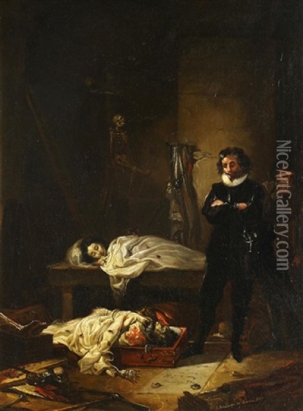 Interior Scene With Doctor And Cadavers, 1894 Oil Painting - Jose Maria Rodriguez De Losada