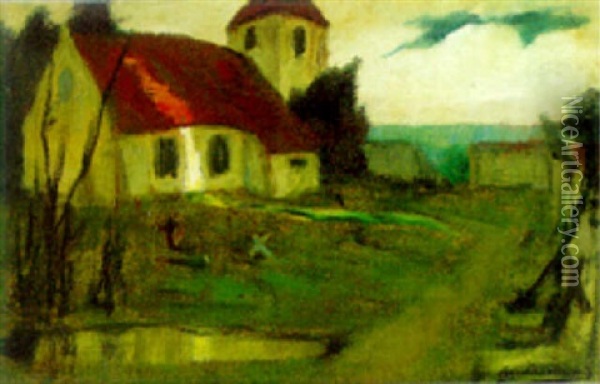A Village Church Oil Painting - Eugene Jules Joseph Laermans