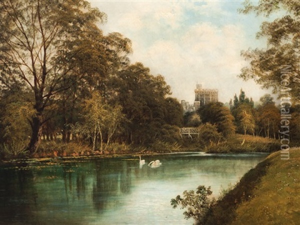 Windsor Castle With River Thames Oil Painting - Octavius Thomas Clark