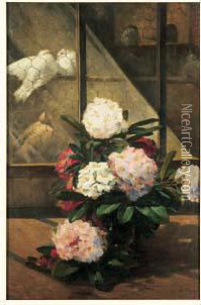 Hortensias Devant La Palombiere Oil Painting - A. Chaunie