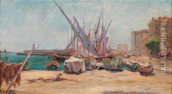 Harbour Scene In Cannes Oil Painting - Leopold Robert