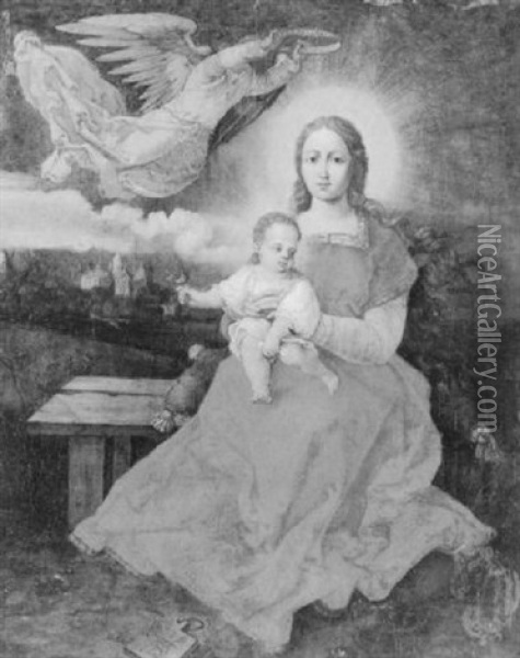 The Madonna Crowned By An Angel Oil Painting - Albrecht Duerer