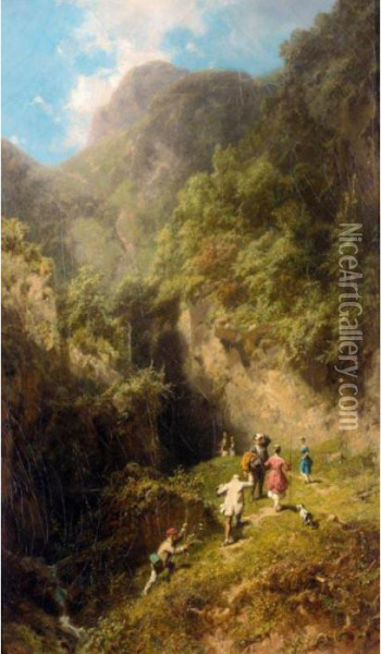 Die Bergbesteigung (the Mountaineers) Oil Painting - Carl Spitzweg