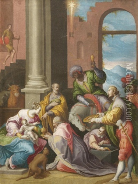 The Adoration Of The Magi Oil Painting - Jacopo Bertoia