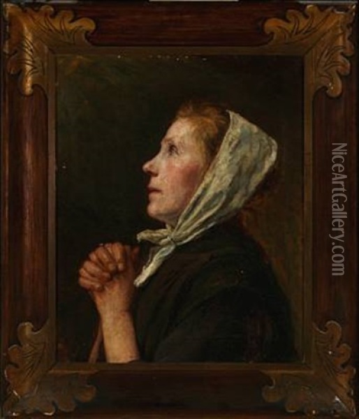 Portrait Of A Praying Woman Oil Painting - Leis (Georgia Elise) Schjelderup