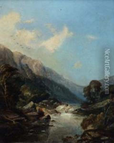 River Scenewith Anglers Oil Painting - Thomas Ii Whittle