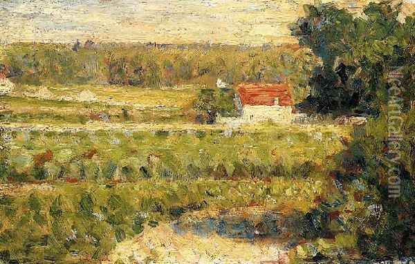House with Red Roof Oil Painting - Georges Seurat