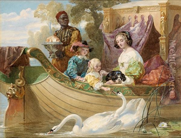 Queen Henrietta Maria And Her Children On The River Oil Painting - Frederick Goodall