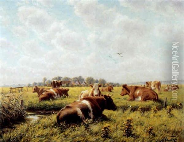 Polderlandschap Met Koeien Oil Painting - Albert Caullet