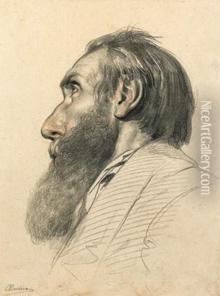Portrait D'homme, Profil Gauche. Oil Painting - Eugene Deveria