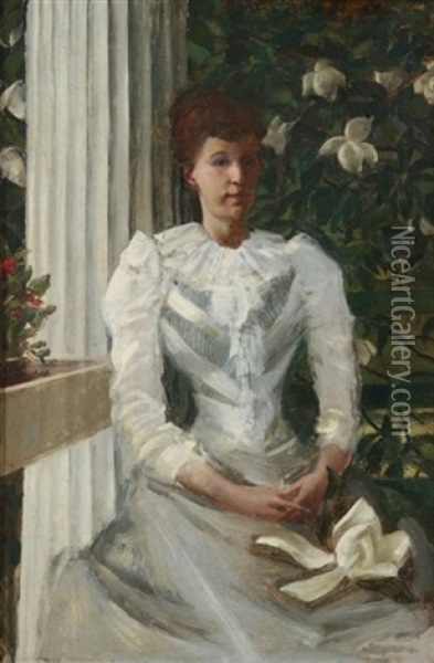 Portrait Of A Lady In White Oil Painting - William de Leftwich Dodge