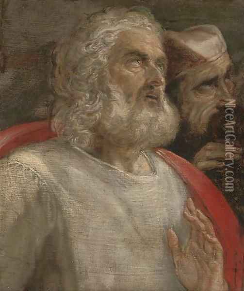 Two men looking upward a fragment Oil Painting - Domenico Tintoretto