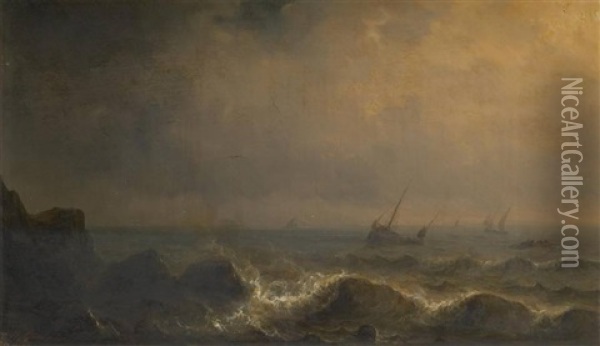 Barques De Peche Avant La Tempete Oil Painting - Henriette Gudin