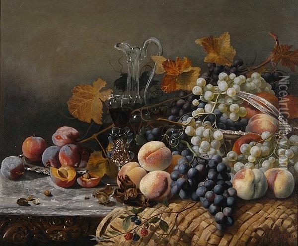 Still Life With Grapes, Peaches And A Decanter Oil Painting - Eloise Harriet Stannard