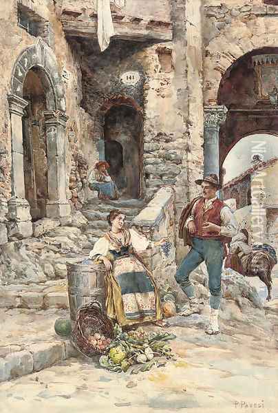 The vegetable seller Oil Painting - Paolino Pavesi