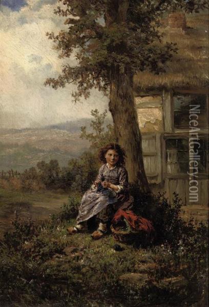 Knitting By A Tree Oil Painting - Henry Campotosto