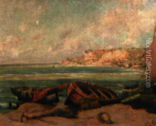 Barques De Peche Sur La Plage, Vers Fecamp Oil Painting - Charles Jouas
