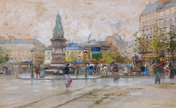Place De Clichy Paris Oil Painting - Eugene Galien-Laloue