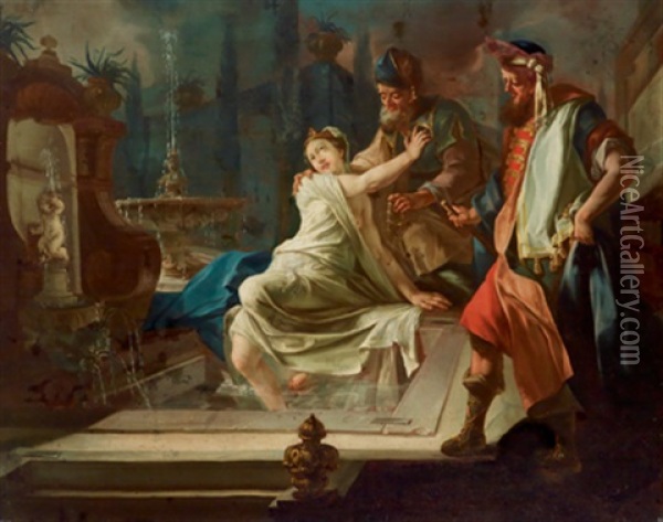 Susanna Und Die Beiden Alten Oil Painting - Peter Anton Lorenzoni