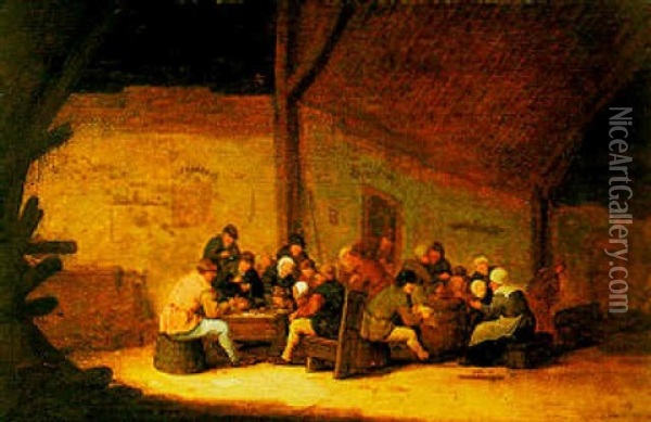 Peasants Carrousing In A Barn Oil Painting - Bartholomeus Molenaer
