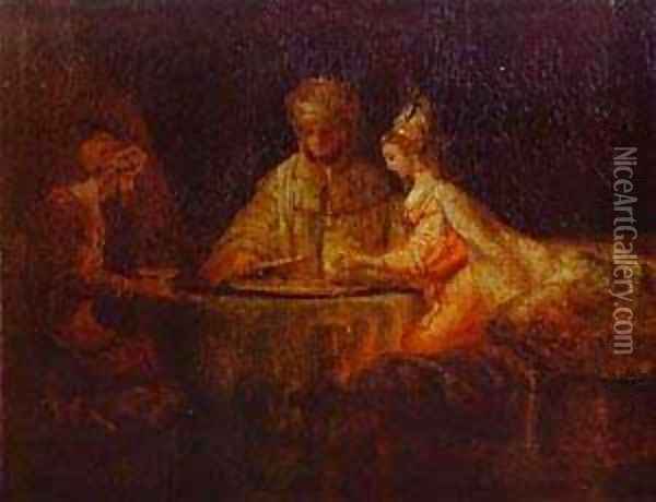 Assuerus Haman And Esther 1660 Oil Painting - Harmenszoon van Rijn Rembrandt