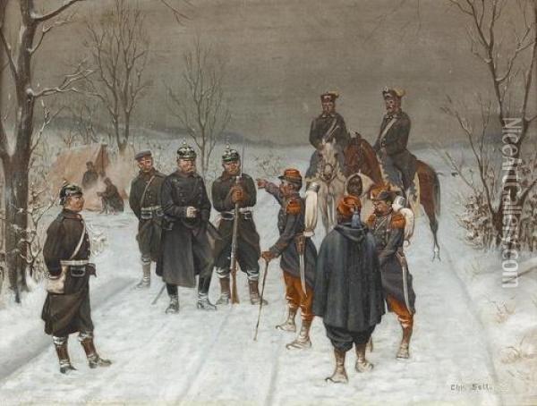 Preussische Soldaten Bei Der Lagebesprechung. Oil Painting - Christian I Sell
