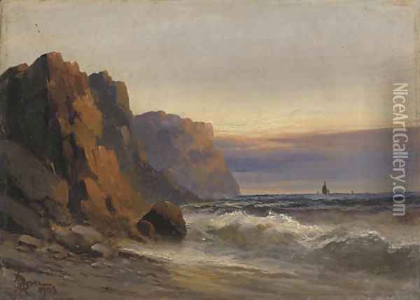 Shipping off a rocky coastline; and Another similar Oil Painting - John Henry Boel
